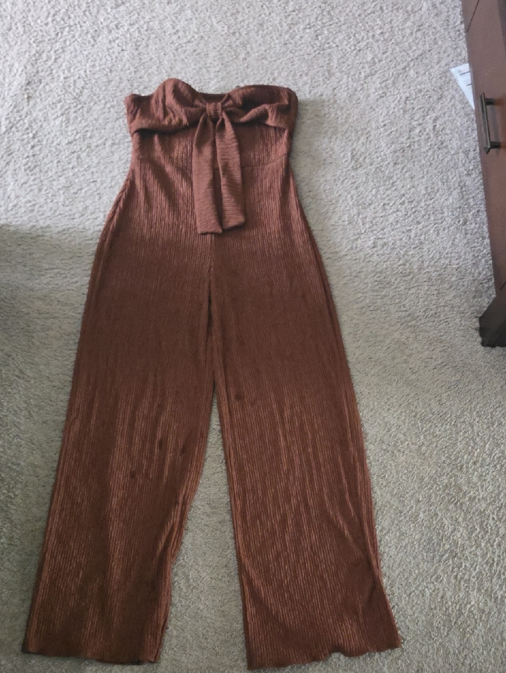 Strapless Tie-Front Wide-Leg Jumpsuit - Brown